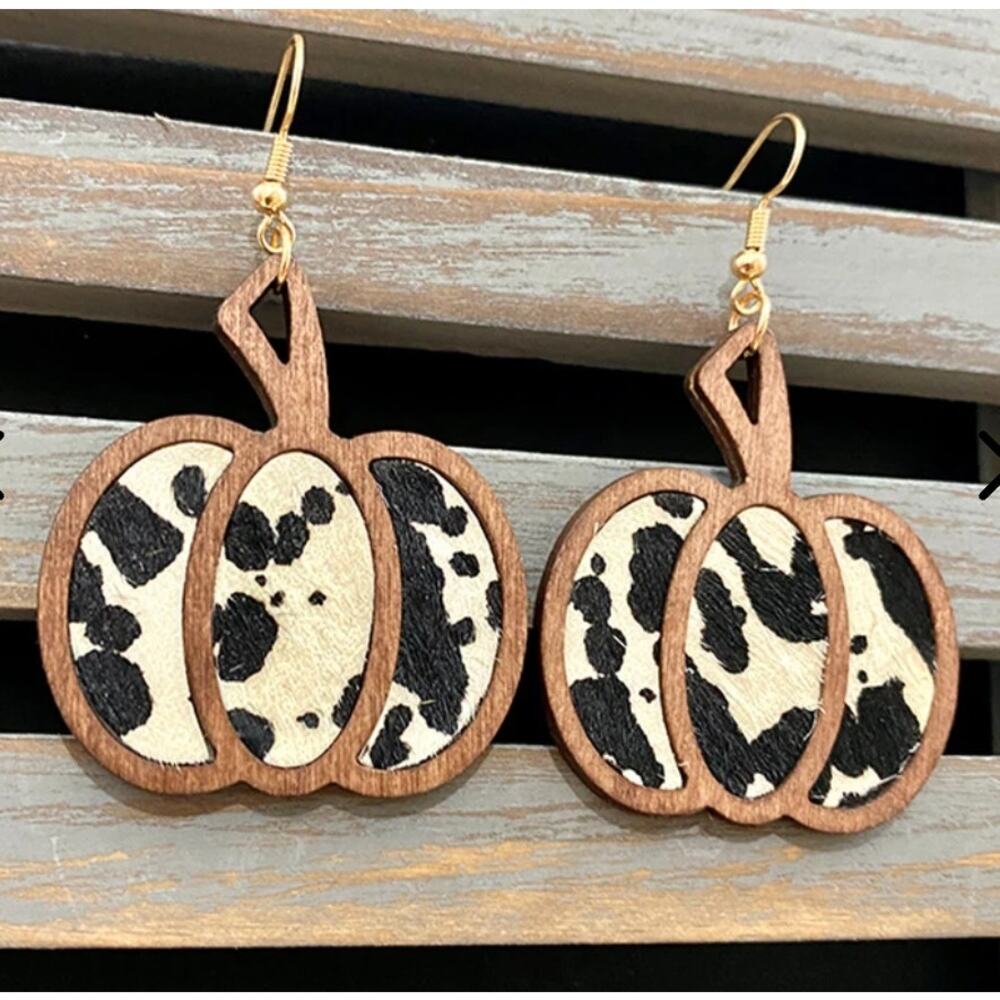 Halloween Pumpkin Leopard Pattern Hollowed Out Leather Earrings